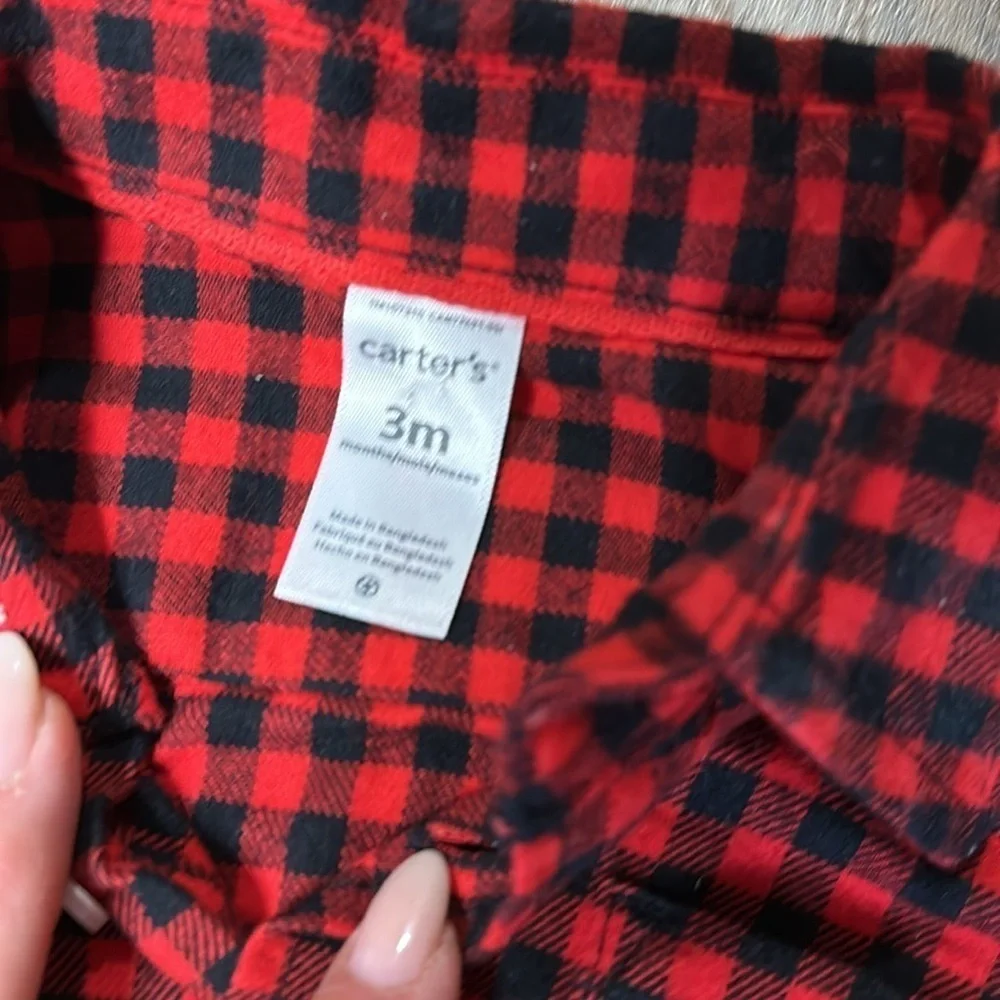 CARTER’S Buffalo Plaid Flannel L/S Onesie Button Down Shirt, Size 3 M
